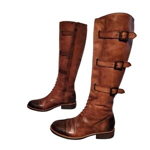 Vince Camuto Rustic Brown Leather Zip Knee-High Moto Riding Boots Women's 6B